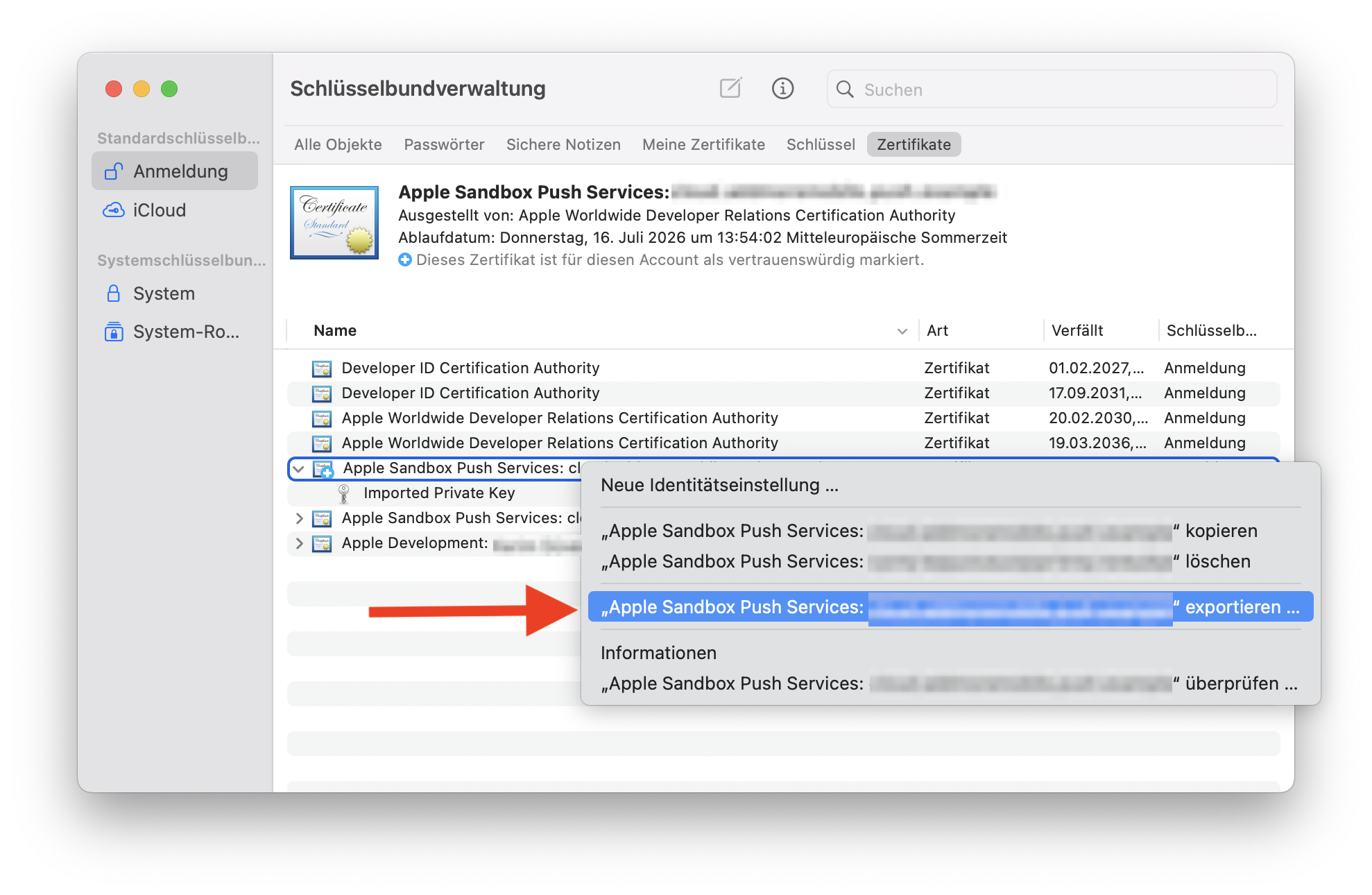 Export Certificate from Keychain